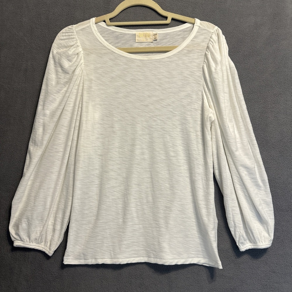 Nation LTD 100% Cotton Slub Puff Sleeve Tee Top Size S White Classic Clean Girl